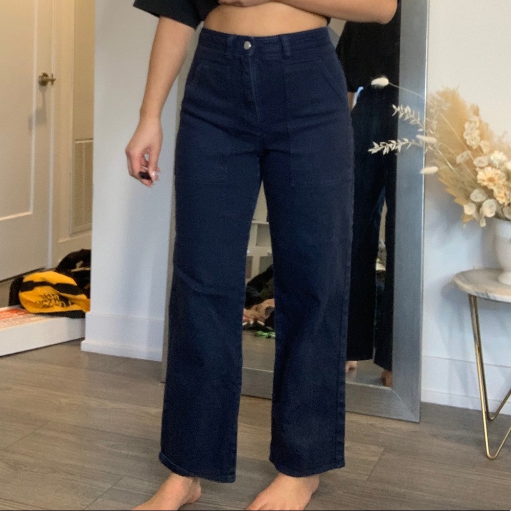 Aritzia Wilfred navy straight leg pants